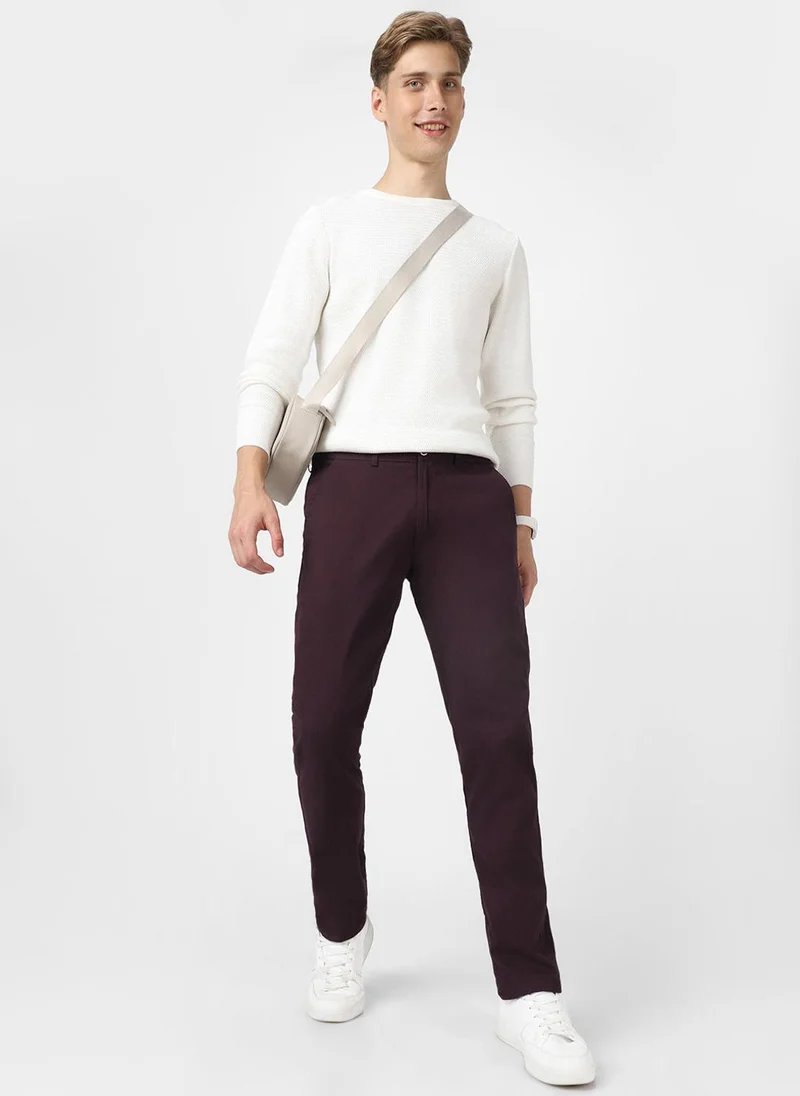 Urbano Fashion  Urbano Fashion Men's Maroon Cotton Slim Fit Casual Chinos Trousers for Men | Best Price UAE